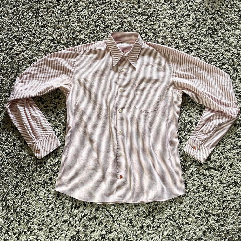 J Brand Long Sleeve Button Down Striped Shirt—Large, Red & White